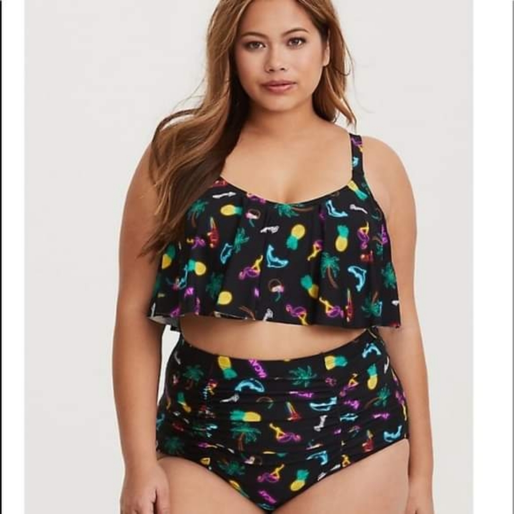 Torrid black flutter neon swim top 2